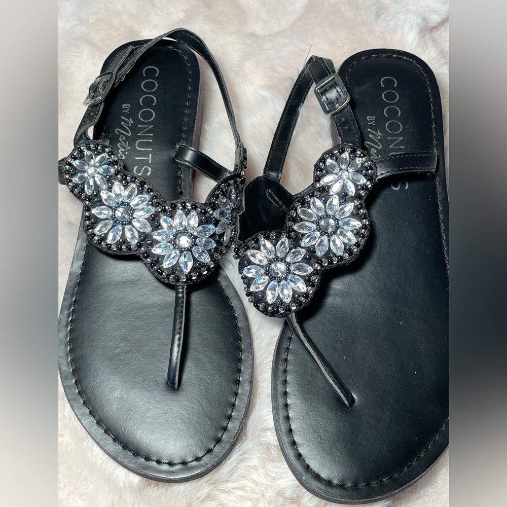 Coconuts by Matisse Black Sandals with Dazzling Embellishments